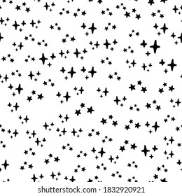 Seamless pattern with black stars on a white background. Vector illustration.