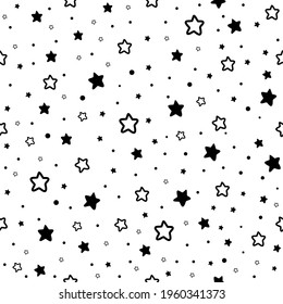 
Seamless pattern with black stars on a white background. Children's pattern in the Scandinavian style. Scandinavian style.