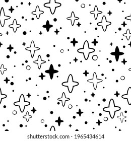 Seamless pattern of black stars on white background