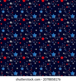 Seamless pattern with black stars on white background. Vector illustration.