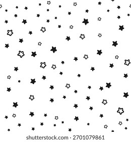 Patrón sin fisuras con estrellas negras sobre un fondo blanco.