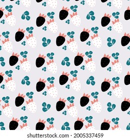 seamless pattern black strawberry and pineberry. Universal background for printing on textiles and paper. Modern, contemporary design. Vector illustration, hand drawn