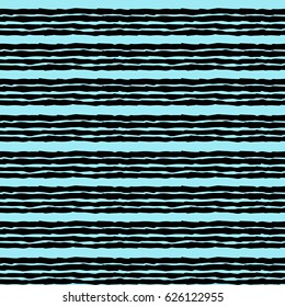 Seamless pattern with black stripes on a  blue background.  Vector illustration.Hand drawing