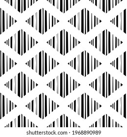 Seamless pattern with black stripy rhombus. Ethnic symmetric background. modern pattern. Geometric seamless  texture. Mosaic plaid. Checkered vector illustration. 