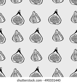 Seamless pattern with black stroked figs in graphic style