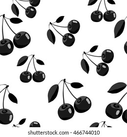 Seamless pattern with black style silhouette of cherry