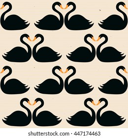 Seamless pattern with black swans. Vector.