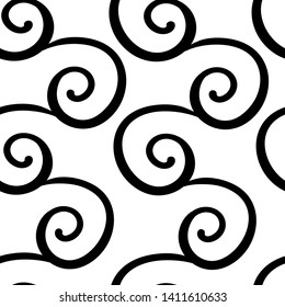 Seamless pattern with black swirl ornament on white. Background for invitations and cards. Wedding, birthday. Black white