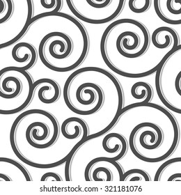 Seamless pattern with black swirl ornament on white