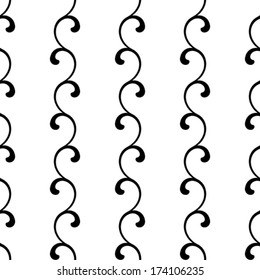 Seamless pattern with black swirls on a white background