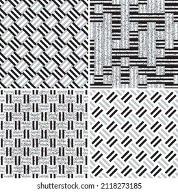 Seamless pattern with black and sylver gray bands. 4 different vector patterns in the same package(eps). One pattern is paid and 3 are free (white dividing lines)