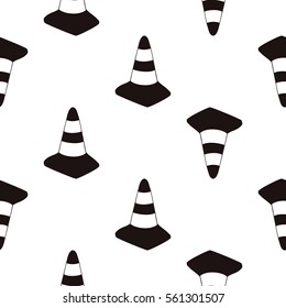 Seamless pattern with black traffic cone. Inspired by road, building machinery. Vector background for decoration children's room, invitations, website, mobile app.