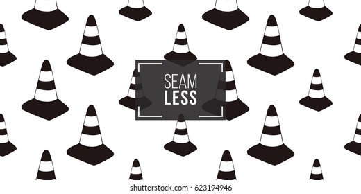 Seamless pattern with black traffic cone. Inspired by variety of road, building machinery. Vector background for decoration for children's room, invitations, website, mobile app.