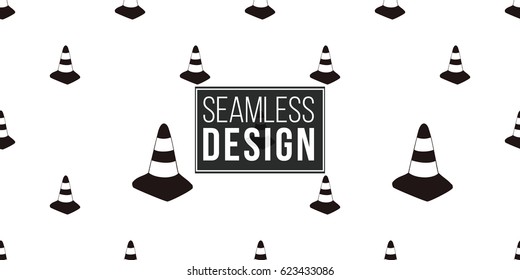 Seamless pattern with black traffic cone. Inspired by variety of road, building machinery. Vector background for decoration for children's room, invitations, website, mobile app.