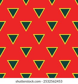 Seamless pattern of black triangles with simple yellow outline on red background