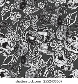 seamless pattern with black, tribal, grunge, tattoo, vintage, rock, metal, dark, tribal, retro, ethnic, music, vector art illustration design