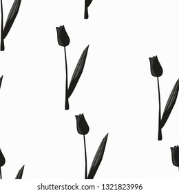 Seamless pattern of black tulips on a white background