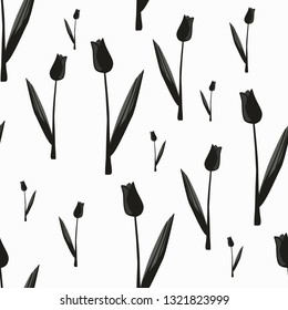 Seamless pattern of black tulips on a white background