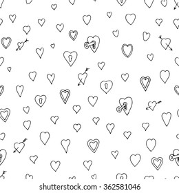 Seamless pattern with Black valentine hearts, sketch drawing for your design