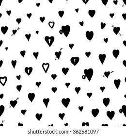 Seamless pattern with Black valentine hearts, sketch drawing for your design