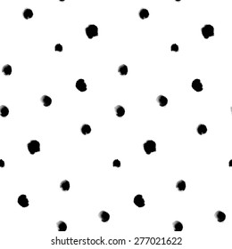 Seamless pattern of black watercolor spots on white background