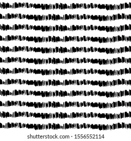 Seamless pattern with black watercolor stripes on white background in grunge style