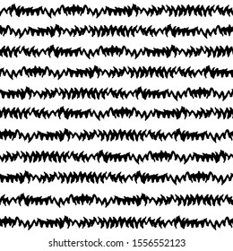Seamless pattern with black watercolor stripes on white background in grunge style