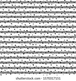 Seamless pattern with black watercolor stripes on white background in grunge style