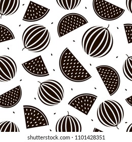 Seamless pattern with black watermelons. Vector illustration