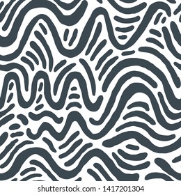 Seamless pattern with black waves. Design for backdrops with sea, rivers or water texture. Repeating texture. Figure for textiles. Print for the cover of the book, postcards, t-shirts. Surface design.