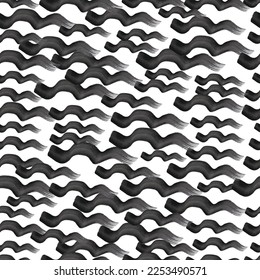 Patrón sin inconvenientes con pinceladas negras onduladas en formas abstractas sobre fondo blanco. Ilustración del vector