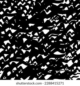 Seamless pattern with black wavy grunge brush strokes in abstract shapes on white background. Vector illustration