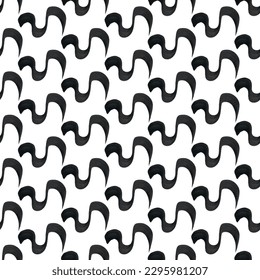 Patrón sin inconvenientes con pinceladas negras onduladas en formas abstractas sobre fondo blanco. Ilustración del vector