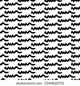 Seamless pattern with black wavy grunge brush strokes in abstract shapes on white background. Vector illustration