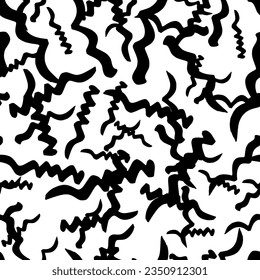 Patrón sin inconvenientes con pinceladas negras onduladas en formas abstractas sobre fondo blanco. Ilustración del vector