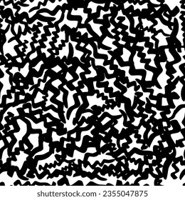 Seamless pattern with black wavy grunge brush strokes in abstract shapes on white background. Vector illustration