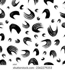 Patrón sin inconvenientes con pinceladas negras onduladas en formas abstractas sobre fondo blanco. Ilustración del vector