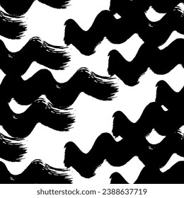 Patrón sin inconvenientes con pinceladas negras onduladas en formas abstractas sobre fondo blanco. Ilustración del vector