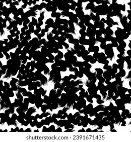 Patrón sin inconvenientes con pinceladas negras onduladas en formas abstractas sobre fondo blanco. Ilustración del vector