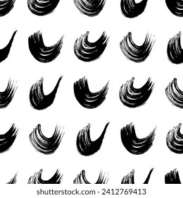 Patrón sin inconvenientes con pinceladas negras onduladas en formas abstractas sobre fondo blanco. Ilustración del vector