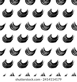Seamless pattern with black wavy grunge brush strokes in abstract shapes on white background. Vector illustration