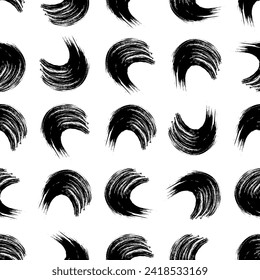 Seamless pattern with black wavy grunge brush strokes in abstract shapes on white background. Vector illustration