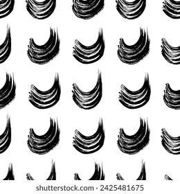 Seamless pattern with black wavy grunge brush strokes in abstract shapes on white background. Vector illustration