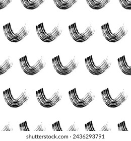 Seamless pattern with black wavy grunge brush strokes in abstract shapes on white background. Vector illustration