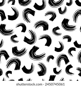 Patrón sin fisuras con pinceladas de grunge onduladas negras en Formas abstractas sobre fondo blanco. Ilustración vectorial