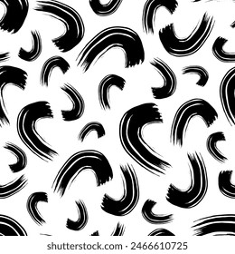 Patrón sin fisuras con pinceladas de grunge onduladas negras en Formas abstractas sobre fondo blanco. Ilustración vectorial