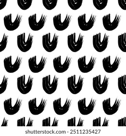 Seamless pattern with black wavy grunge brush strokes in abstract shapes on white background. Vector illustration
