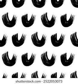 Seamless pattern with black wavy grunge brush strokes in abstract shapes on white background. Vector illustration
