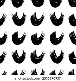 Seamless pattern with black wavy grunge brush strokes in abstract shapes on white background. Vector illustration