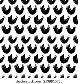 Patrón sin fisuras con trazos de pincel grunge ondulado negro en Formas abstractas sobre fondo blanco. Ilustración vectorial